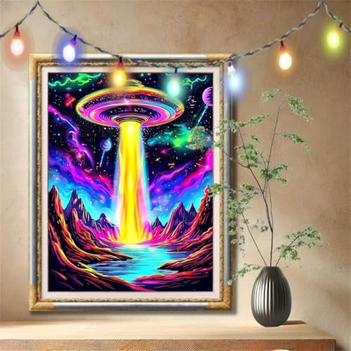 Paysage,Soucoupe volante Peinture Diamant Kit,5D Diamond Painting Adulte (120x160cm),Bricolage Diamant Artisanat Strass Point de Croix Painting,Tableau Diamant Kits pour Décoration Murale 57F-2000