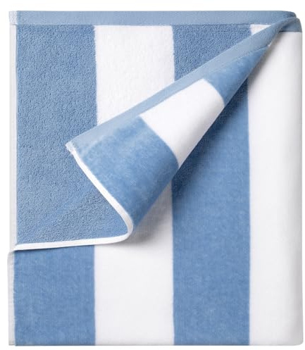 Ouxiaobai Übergroßes Strandtuch aus Baumwolle, 90 x 180 cm, großes Pool-Handtuch, gestreift, weich, Cabana-Badetuch (Blau)