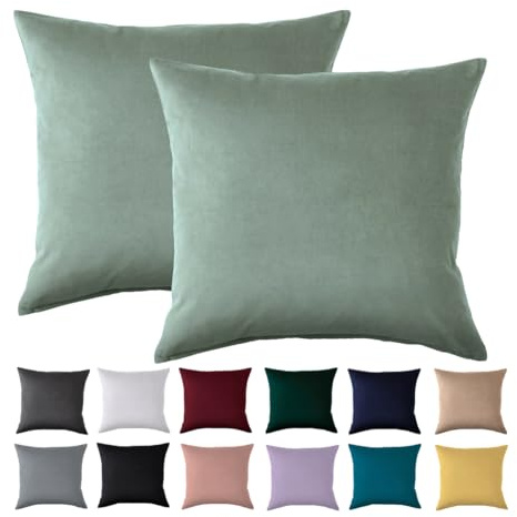 Kissenbezug 40x40 2er Set - Kopfkissenbezug 40 x 40 cm Hellgrün Für Kissen 100% Mikrofaser Kissenhülle Bügelfrei & Knitterfrei mit Reißverschluss