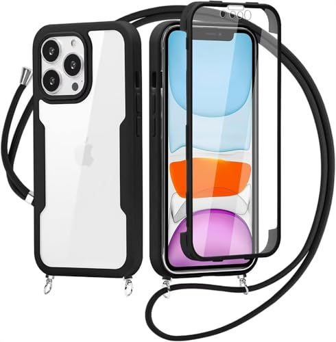 xinyunew Coque avec Cordon pour Google Pixel 6a, Antichoc Housse avec Protection d'écran, 360° Téléphone Etui Double Face Case Transparent Intégrale Coque avec Cordon pour Google Pixel 6a - Noir