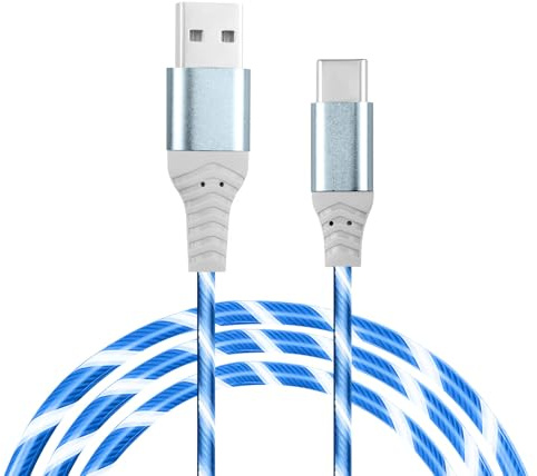 USB C Charger Cable 2M 60W Light Up Type C Cable Fast Charging Lead Braided USB A to USB C Support Data Transmission for iPhone Samsung Galaxy S24 S23 Note 10 Huawei P9 Pixel 7 iPad Switch PS5