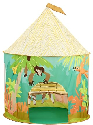 Relaxdays Spielzelt Dschungel, für Kinder, Dschungelzelt Indoor, HD: 125 x 105 cm, Kinderzelt mit Tür, faltbar, bunt