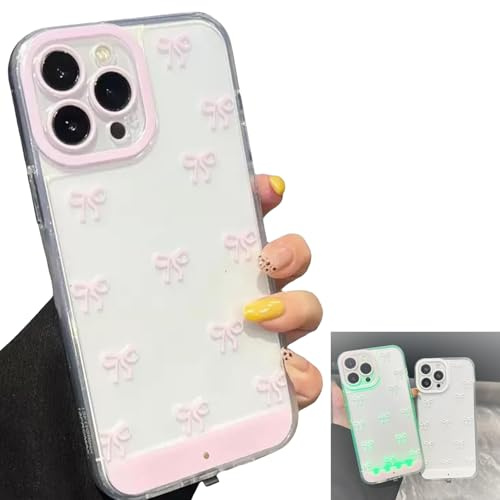 Vibrant LED Bowknot Phone Case for iPhone 17/16/15/14/13/12/11 Plus Pro Max Air, 2026 New Led Clear Glitter Light Up Case, Soft TPU Protective Cover, for Women Girls (Pink,for 15 Pro Max)