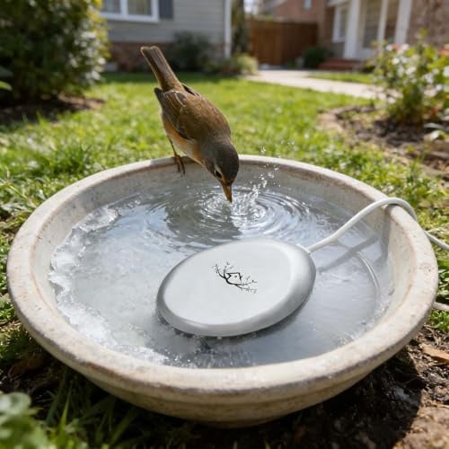 Beheizte Vogeltränke 70W mit Auto Thermostat - Energiesparender Frostschutz für den Außenbereich, vollständig abgedeckter Aluminium-Enteiser für Vogeltränke, Teiche & Hühnertränke, sicher, wasserdicht