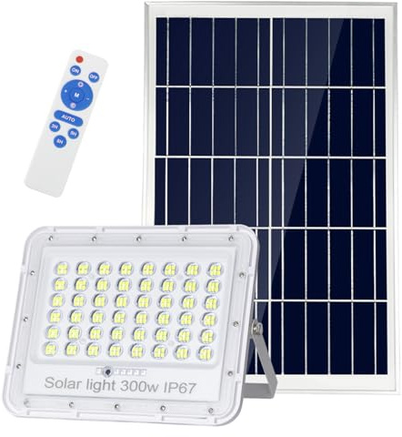 300 W LED Solar Flood Lights, 18000 lúmenes Luz de inundación LED para exterior IP67 impermeable con control remoto Iluminación de seguridad para jardín, parque, canaleta, piscina, sendero, cancha de