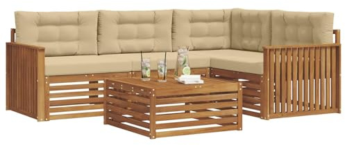 vidaXL Outdoor-Sofagarnitur mit Kissen 5 pcs Natur und Beige, Outdoor-Sofa, Gartensofa, langlebige Möbel, modernes Terrassen-Set, gemütliche Lounge-Ecke