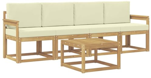 vidaXL Outdoor-Sofagarnitur mit Kissen 5 pcs Weiß und Creme, Garten, modernes Outdoor-Sofa, gemütliche Lounge-Sitzgruppe für Terrasse