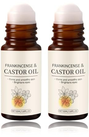 Frankincense and Castor Oil Quartz Roller, Bio Rizinusöl Roll-On für Gesichtspflege, Anti-Aging, Dark Circles, Entspannendes Massageöl für eine Glatte Haut im Alltag, Büro und auf Reise (2PC)