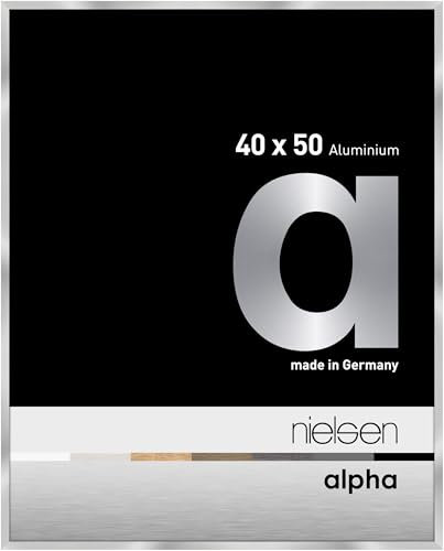 nielsen Bilderrahmen, 40 x 50 cm, Aluminium, Silber glanz, Posterrahmen zum Aufhängen im Hoch- & Querformat, Echtglas, Alpha