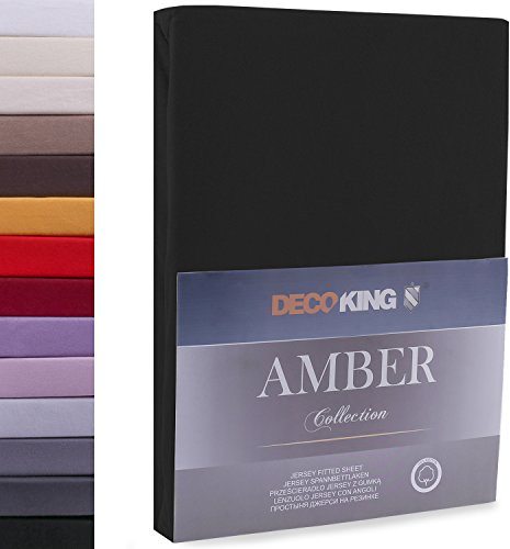 DecoKing Spannbettlaken 200x200 200x220 cm 100% Gekämmte Baumwolle Schwarz Spannbetttücher Jersey Weich Spannbetttuch Bettlaken für Boxspringbett 200x200cm - 200x220cm Amber