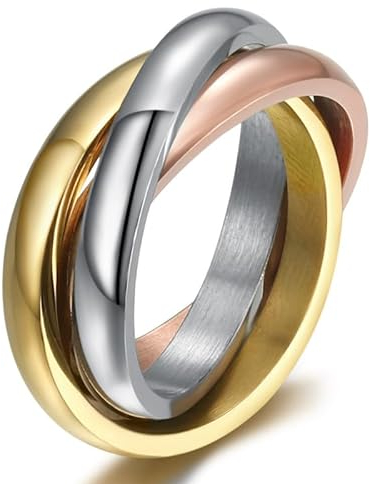 BOBIJOO JEWELRY - Bague Femme Homme 3 Anneaux Entrelacés Acier Plaqué Doré Or PVD Argent Jaune Rose Mariage Alliance - 21,6 (12 US)