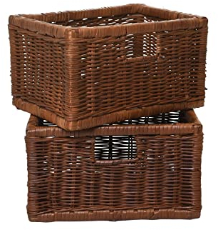VIVANNO Regalkorb Schrankkorb Korb Billy-Regal Rattan Braun BASKO (2er Set 20x35x25)