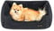 Feandrea Hundebett, Hundekissen in Leinenoptik, Hundekorb, erhöhte Ränder, rutschfeste Unterseite, Bezug abnehmbar waschbar, M, für kleine Hunde, 70 x 55 x 21 cm, dunkelgrau PGW010G01