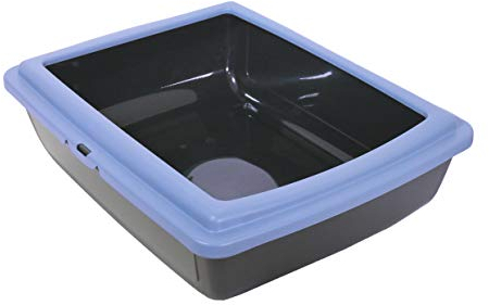 Rosewood Eco Line Plastic Cat Litter Tray with Rim, Anti-Spillage, Detachable Rim, Easy Clean - Slate Blue/Black