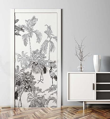 MyMaxxi - Tür bekleben mit Türtapete Türposter Türfolie Selbstklebend 90x200 Dschungel Illustration - Tür verschönern Türaufkleber Türklebefolie Tropisch Palmen schwarz weiß
