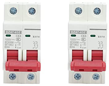 2 Pièces Disjoncteur Miniature 1000V DC 2P 63A Din Rail Mount Protection Contre Les Surcharges à Domicile Interrupteur D'air pour Lignes de Distribution D'éclairage Résidentiel Système PV Solaire