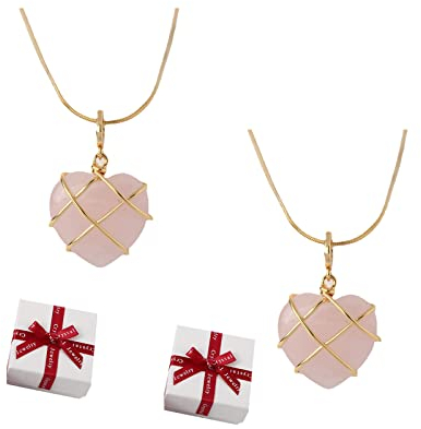 lesulety Rosenquarz Halskette Opal Herz Halskette Kristall Schloss Halskette Ladies Mädchen Rose Quarz Barbie Halskette Schmuckzubehör Geschenk Geschenk (1)