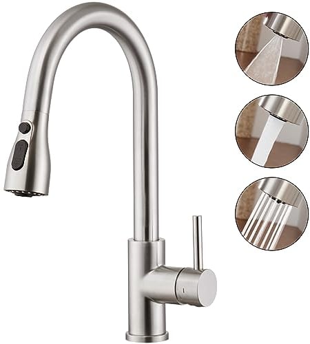 CREA Kitchen Mixer Tap with Pull Out Sprayer, 360° Swivel Single Handle Sink Tap with Magnetic Docking, Stainless Steel