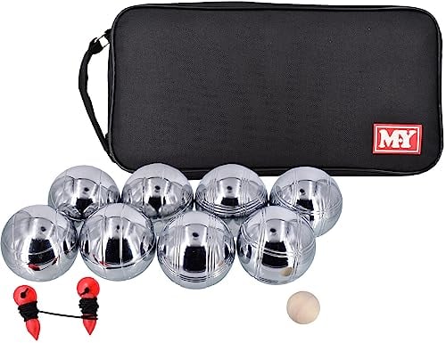 KandyToys Premium 8 Piece Metal Boules Set - Heavy Duty Steel Balls with Carrying Case for Bocce Petanque and Lawn Games - Outdoor Games