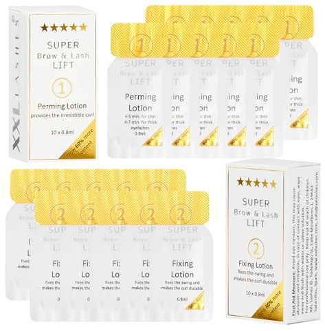 XXL Lashes Lotions rehausseurs et permanente de cils, stratification cils et sourcils, 10x lotions de permanente et 10x fixatrices, en sachets stériles jetables, sans perte de durée de conservation