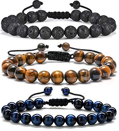 TINGN Natürliches Lavastein Angst Armband für Herren - Verstellbares Geschenk für Kollegen