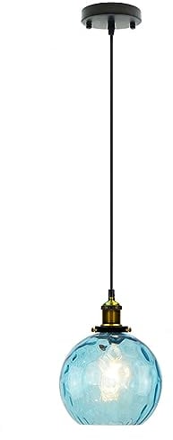 LFsem Luz Colgante de Bola de Cristal de 15cm, Lámpara Colgante de Techo Retro Industrial con Base de Bronce E27 Lámpara de Araña para Cocina y Comedor (Azul cielo)