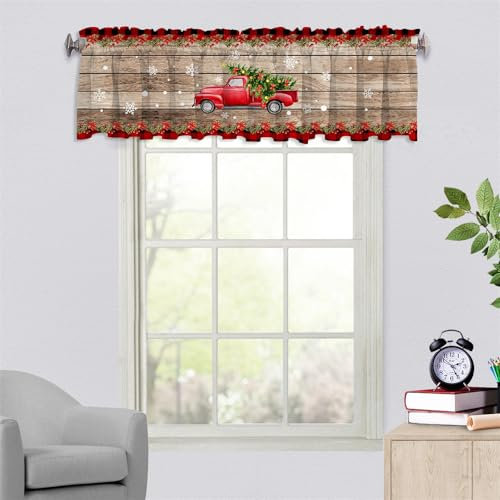 Surwin Bistrogardine Coffee Break Scheibengardine Küchengardine mit Rote Weihnachten Motiven, Kurzgardine Wohnzimmer Landhaus Càfe Gardinen Moderne Kurz Vorhang (137x45cm,Party-Weihnachtsbaum)
