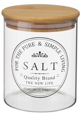 Tarro Salero Cristal Borosilicato con Tapa de Bambu para Cocina Vintage 700 ml