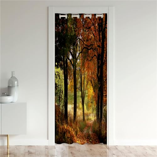 Odot Verdunkelungsvorhänge mit Ösen, Wald Muster Raumteiler Vorhang Türvorhang Thermo Blackout Thermovorhang Winter Kälteschutz Türvorhang für Fenster Tür Schrank (120x200cm,Ahornblatt)