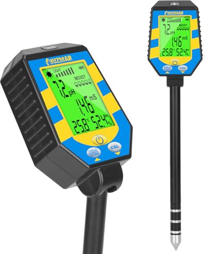 Misuratore di pH del Terreno UIUZMAR 6 in 1, pH, EC, Luce, Umidità del Terreno, Temperatura, Misuratore di Umidità del Suolo, Piaccametro EC Accurato per Piante e Idroponica