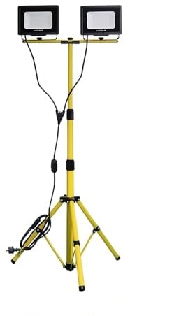 LUXULA LED Baustrahler mit Teleskop-Stativ und Schalter - 2x 50W Fluter - 2,5m Kabel - IP65 Baulampe für Innen- & Außenbereich - 2x 5000 Lumen - 4000K Neutralweiß
