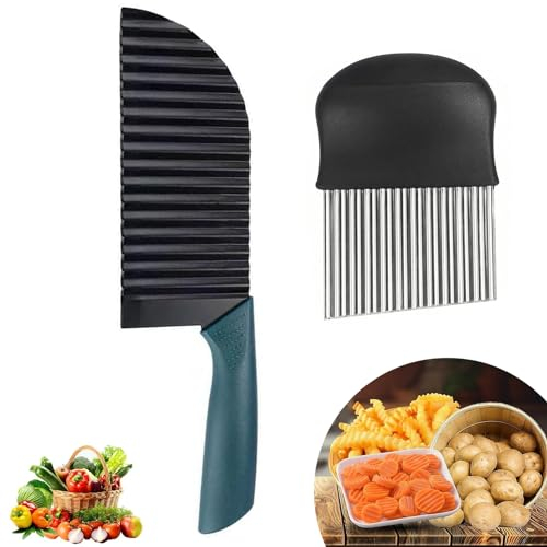 Lot de 2 Coupe-Vagues en Acier Inoxydable - Couteau Ondulé et Cutter à Frites pour Légumes, Salade