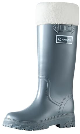 Scarpe da pioggia da donna, comode, leggere, alla caviglia, stivali da pioggia satinati, stivali da pioggia economici per le donne, Grigio, 37.5 EU