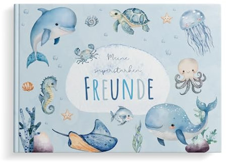 MeinBaby123® Freundebuch für Kinder, Unterwassertiere Freundschaftsbuch, Kindergarten und Schule, Freundschaftsalbum - Geschenk für Kinder - Unterwasserwelt