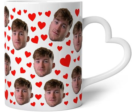 Purple Print House Personalised Face All Over Heart Shaped Handle Mug Boyfriend Girlfriend Funny Valentines Day Novelty Gift Men Women Cup