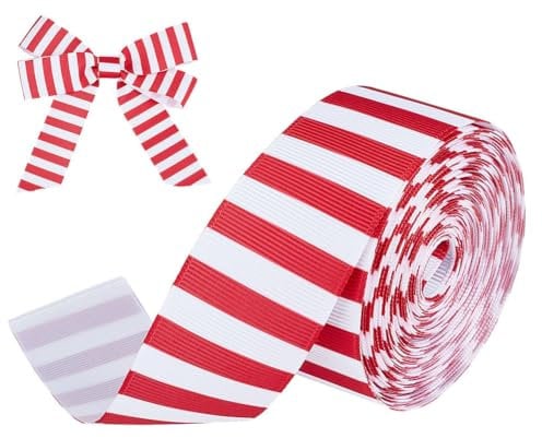 PH PandaHall 10 m Rot Weiß Gestreiftes Band 32mm Stoffbänder Zum Verpacken von Geschenken Für Weihnachtsbaum Bastelarbeiten Nähen Zuhause Party Hochzeitsdekoration