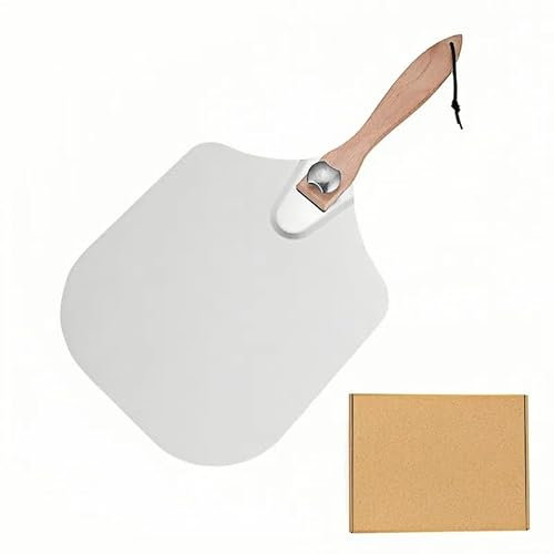 Aluminum Pizza Paddle, Metal Pizza Peel 12 Inch with Foldable Wooden Handle for Easy Storage Pizza Spatula Oven Tool for Homemade Baking Artisan Breads & Cakes (Silver)