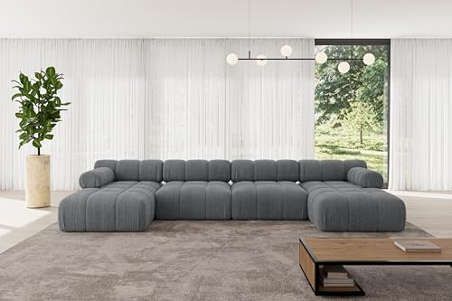 ALTDECOR Modulares Sofa Ecksofa in U-Form Corner modular Sofa Eckcouch Couch Wohnlandschaft Cauchsofa Polstersofa Tesso-U2-380x160x70 cm Dunkelgrau