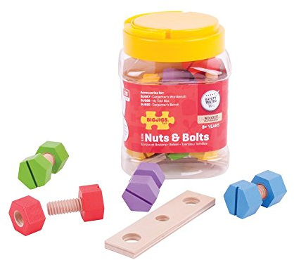 Bigjigs Toys Jar of Wooden Nuts and Bolts - Construction Set