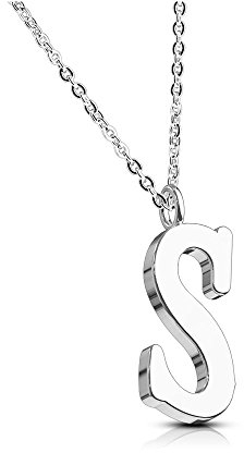 Bungsa Buchstabe S Halskette Silber - Buchstaben-ANHÄNGER S Kette - Alphabet Kette für Frauen & Männer - aus Edelstahl - Schmuck für Jungs & Mädchen