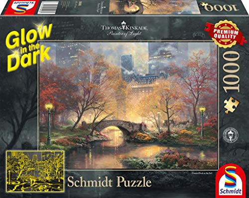 Schmidt Spiele Puzzle 59496 Thomas Kinkade, Central Park im Herbst, Glow in The Dark, 1000 Teile Puzzle, bunt