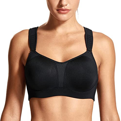 DELIMIRA Damen Starker Halt Sport BH -mit Gepolstert und Bügel,Sport BH für Große Brüste Schwarz 75E