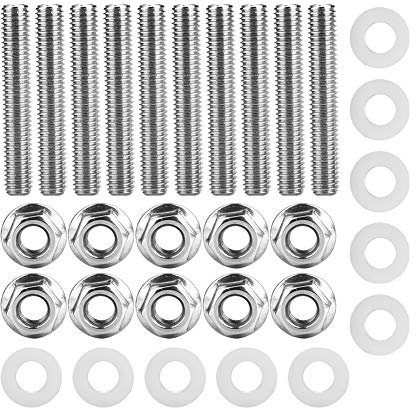 KIMISS Edelstahl-Stehbolzen- und Mutternsatz, Auspuffkrümmerschrauben (10)