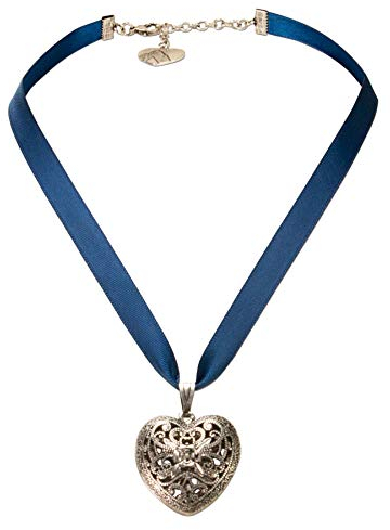 Alpenflüstern Satin-Trachtenkette Trachtenherzerl - Damen-Trachtenschmuck Dirndlkette blau DHK242