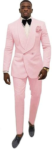 Zeattall - Tuta da Uomo a Scialle con Risvolto e Bavero Aderente, Vestiti 2 Pezzi - Rosa - 40US/UK & 50 EU-Giacca,34-Pantaloni