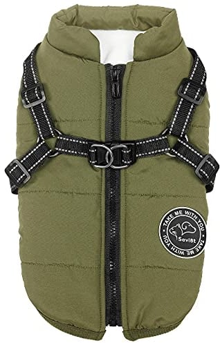Savlot Hundejacke Winterweste Jacken Hundemantel Hundepullover Haustier Skifahren Kostüm Ärmellose Baumwolle Gepolsterte Weste Mit Brustgurt Gurt - Grün, XL