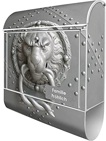 banjado® Design Briefkasten personalisiert mit Eisentor 38,5x46,5x13cm & 2 Schlüssel - Briefkasten Stahl weiß mit Zeitungsfach pulverbeschichtet - Postkasten A4 Einwurf inkl. Montagematerial