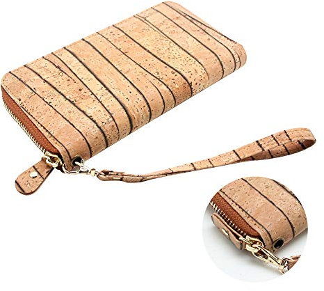 boshiho Kork Vegan Geldbörse, Damen Portemonnaie Große Kapazität Smartphone Clutch ReißverschlussLange Geldbeutel mit Kartenhalter Münzfach Vegan Geschenk