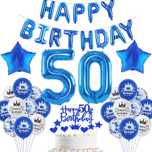Blau Luftballon 50. Geburtstag mann deko Folienballon 50 Geburtstags mann party dekorationen happy Birthday Girlande Banner Blau Geburtstagsdeko 50 jahre mann Ballon deko 50. Geburtstag Männer