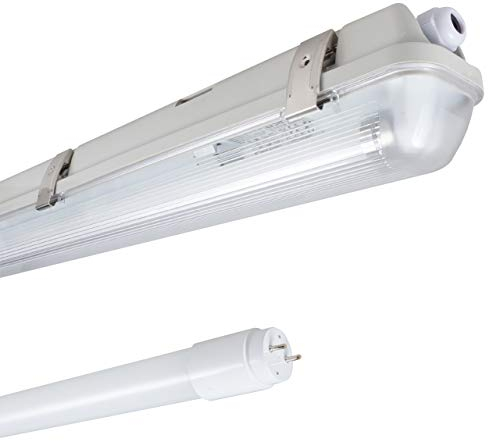 Proventa Lampada a LED per ambienti umidi, 150 cm, 1 x 16,5 W, 3060 lumen, IP65, 4000 K, bianco neutro, 50.000 h, IK08, resistente agli urti, clip in acciaio inox, senza sfarfallio, garage, officina